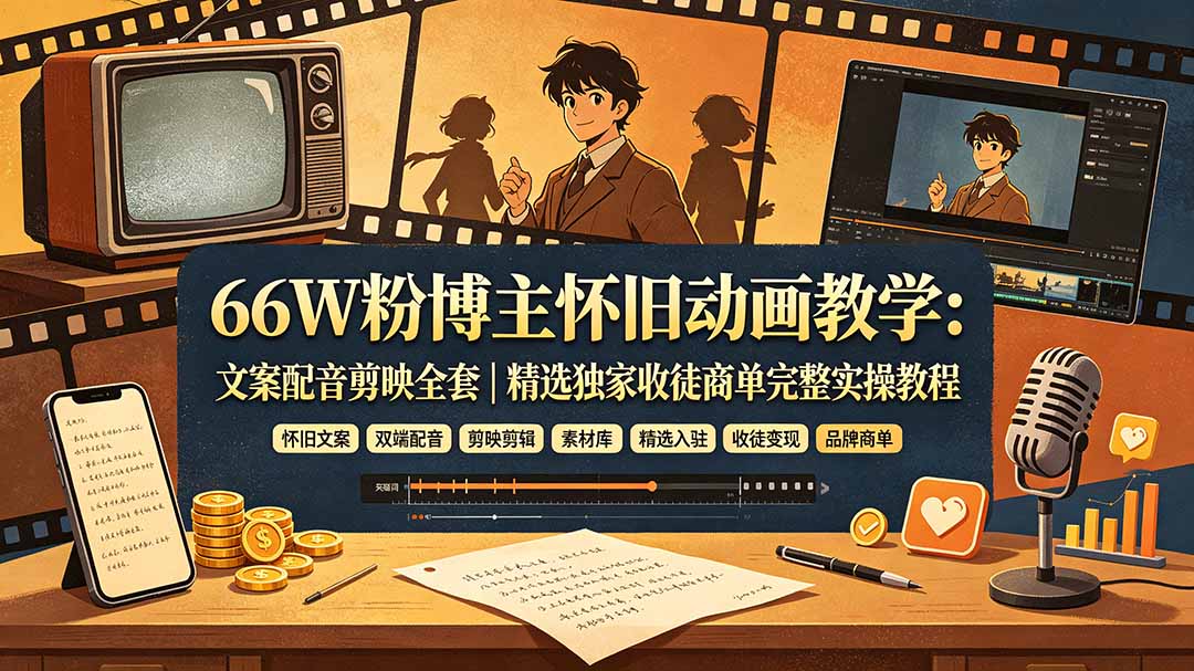 (19499期)66W粉博主怀旧动画教学:文案配音剪映全套|精选独家收徒商单完整实操教程插图1 (19499期)66W粉博主怀旧动画教学:文案配音剪映全套|精选独家收徒商单完整实操教程插图1