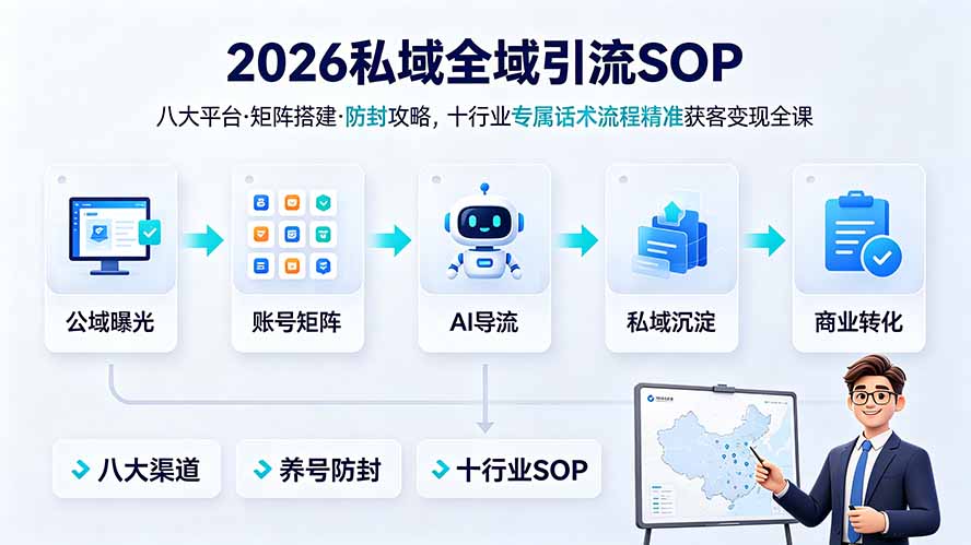 (19248期) 2026私域全域引流SOP|八大平台·矩阵搭建·防封攻略,十行业专属话术流程精准获客变现全课插图 (19248期) 2026私域全域引流SOP|八大平台·矩阵搭建·防封攻略,十行业专属话术流程精准获客变现全课插图