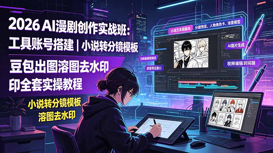 (19433期)2026AI漫剧创作实战班:工具账号搭建|小说转分镜模板|豆包出图溶图去水印全套实操教程