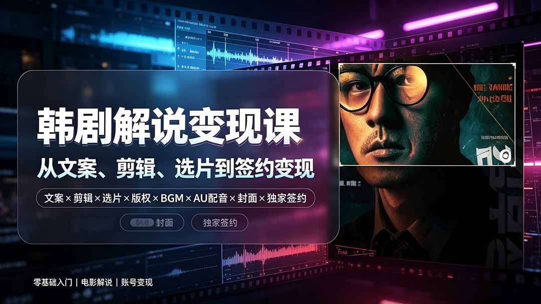 (19438期)抖音270W粉丝博主亲授韩剧解说课:文案×剪辑×选片×版权×BGM×AU配音×封面×独家签约,零基础到变现
