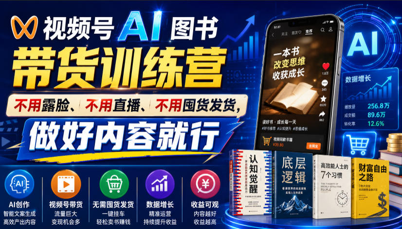 视频号AI图书带货训练营,不用露脸、不用直播、不用囤货发货,做好内容就行,一条爆款视频佣金8942插图 视频号AI图书带货训练营,不用露脸、不用直播、不用囤货发货,做好内容就行,一条爆款视频佣金8942插图