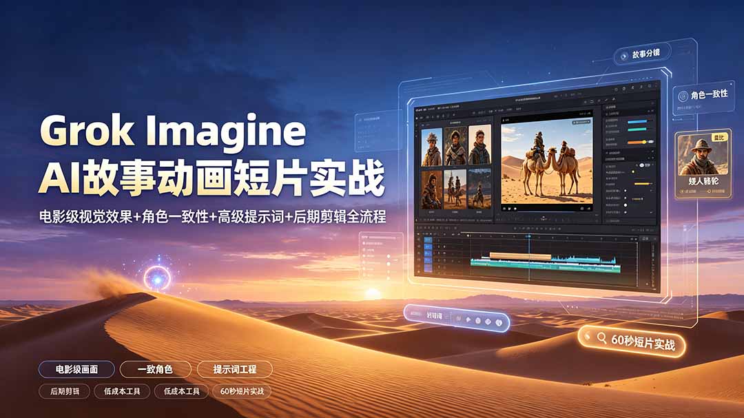 (19305期)Grok Imagine AI故事动画短片实战:电影级视觉效果+角色一致性+高级提示词+后期剪辑全流程插图1 (19305期)Grok Imagine AI故事动画短片实战:电影级视觉效果+角色一致性+高级提示词+后期剪辑全流程插图1