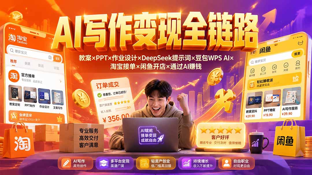 （19561期）2026AI写作变现全链路：教案×PPT×作业设计×DeepSeek提示词×豆包WPS AI×淘宝接单×闲鱼开店×通过AI賺钱插图1