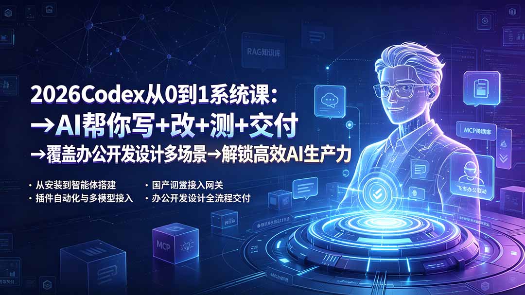 (19461期)2026Codex从0到1系统课:→AI帮你写+改+测+交付→覆盖办公开发设计多场景→解锁高效AI生产力插图1 (19461期)2026Codex从0到1系统课:→AI帮你写+改+测+交付→覆盖办公开发设计多场景→解锁高效AI生产力插图1