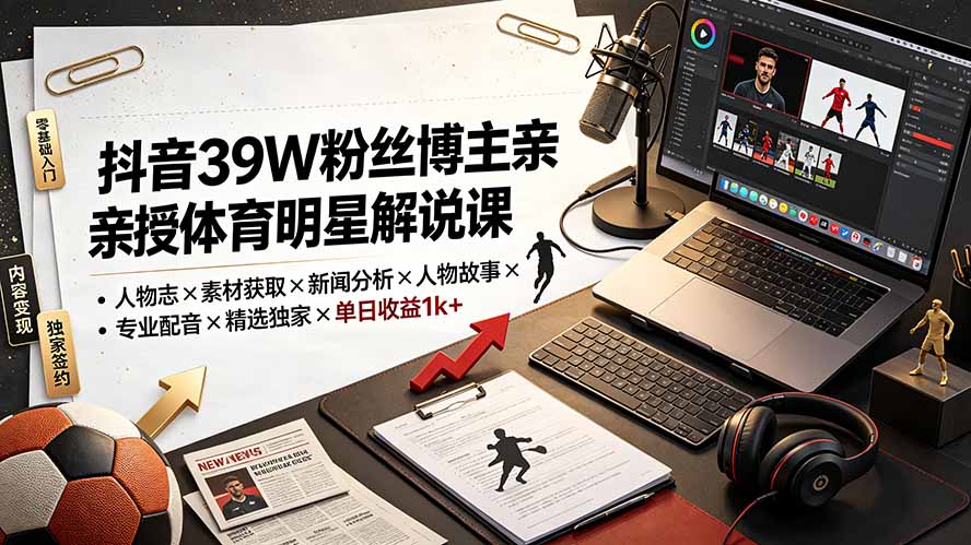 （19476期）抖音39W粉丝博主亲授体育明星解说课：人物志×素材获取×新闻分析×人物故事×专业配音×精选独家×单日收益1k+插图1