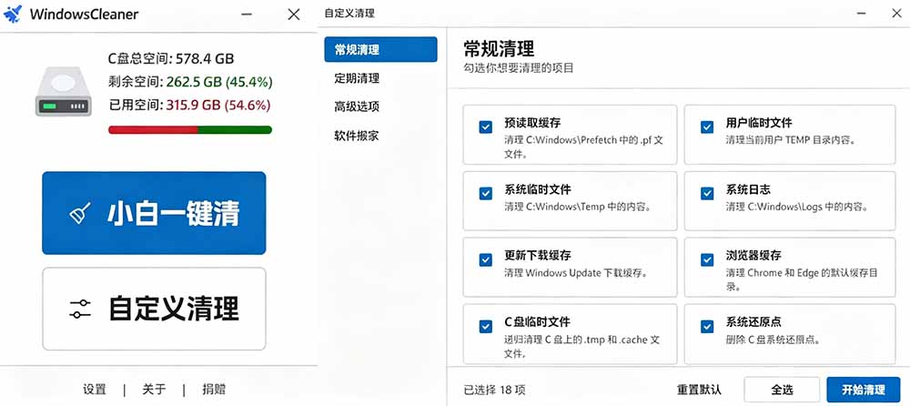 (19528期)Github收获 4K stars!免费C盘清理神器,轻松腾出几十G空间,支持C盘迁移 Windows Cleaner插图4 (19528期)Github收获 4K stars!免费C盘清理神器,轻松腾出几十G空间,支持C盘迁移 Windows Cleaner插图4