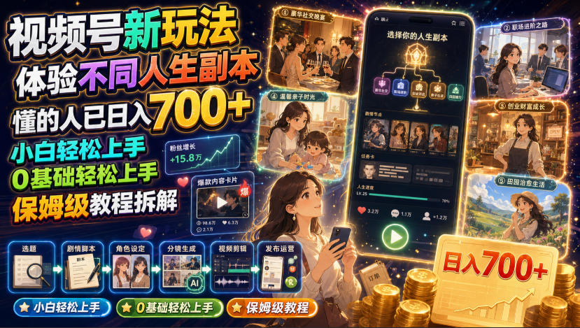 视频号新玩法体验不同人生副本,懂的人已日入700+,小白轻松上手,0基础轻松上手,保姆级教程拆解插图 视频号新玩法体验不同人生副本,懂的人已日入700+,小白轻松上手,0基础轻松上手,保姆级教程拆解插图
