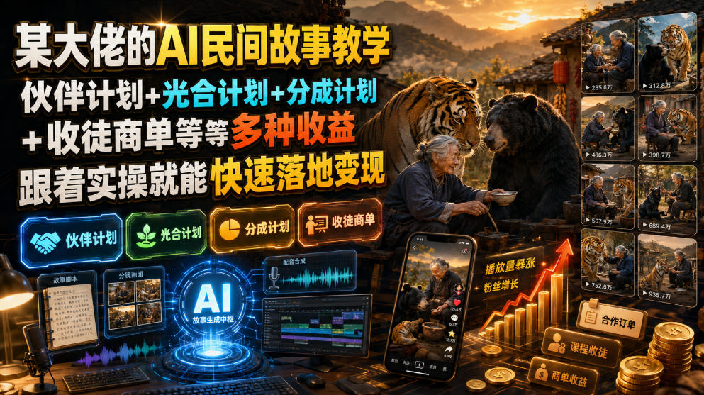某大佬的AI民间故事教学,伙伴计划+光合计划+分成计划+收徒商单等多种收益,跟着实操就能快速落地变现插图 某大佬的AI民间故事教学,伙伴计划+光合计划+分成计划+收徒商单等多种收益,跟着实操就能快速落地变现插图