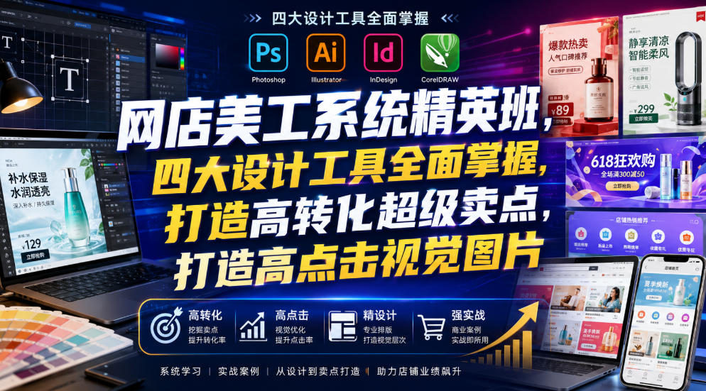 网店美工系统精英班,四大设计工具全面掌握,打造高转化超级卖点,打造高点击视觉图片(2026年7月)插图 网店美工系统精英班,四大设计工具全面掌握,打造高转化超级卖点,打造高点击视觉图片(2026年7月)插图