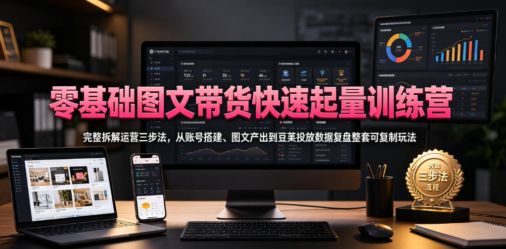 零基础图文带货快速起量训练营,完整拆解运营三步法,从账号搭建、图文产出到豆荚投放数据复盘整套可复制玩法插图 零基础图文带货快速起量训练营,完整拆解运营三步法,从账号搭建、图文产出到豆荚投放数据复盘整套可复制玩法插图