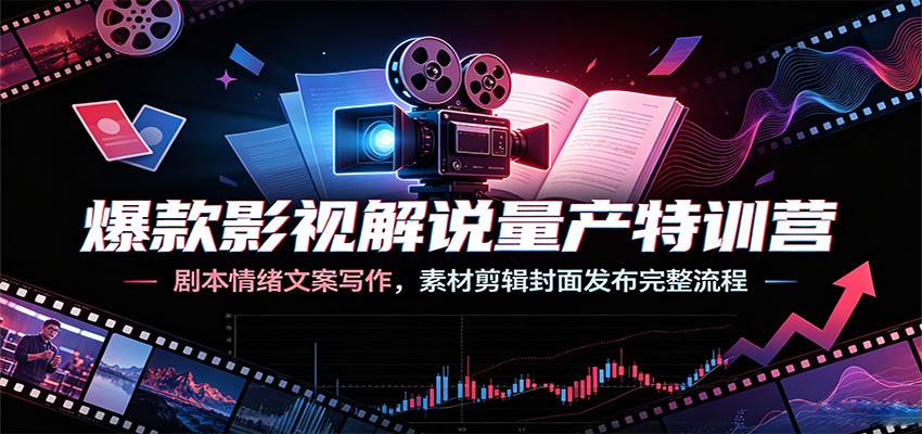爆款影视解说量产特训营:剧本情绪文案写作,素材剪辑封面发布完整流程