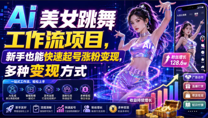 Ai美女跳舞工作流项目，新手也能快速起号涨粉变现，多种变现方式插图