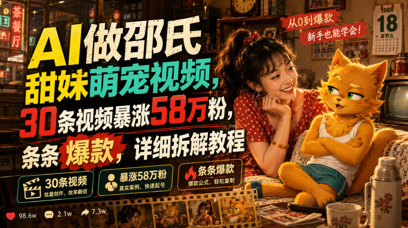 AI做邵氏甜妹萌宠视频,30条视频暴涨58万粉,条条爆款,详细拆解教程插图 AI做邵氏甜妹萌宠视频,30条视频暴涨58万粉,条条爆款,详细拆解教程插图