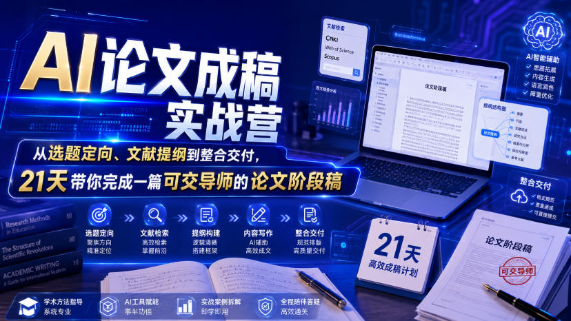 AI论文成稿实战营,从选题定向、文献提纲到整合交付,21天带你完成一篇可交导师的论文阶段稿插图 AI论文成稿实战营,从选题定向、文献提纲到整合交付,21天带你完成一篇可交导师的论文阶段稿插图