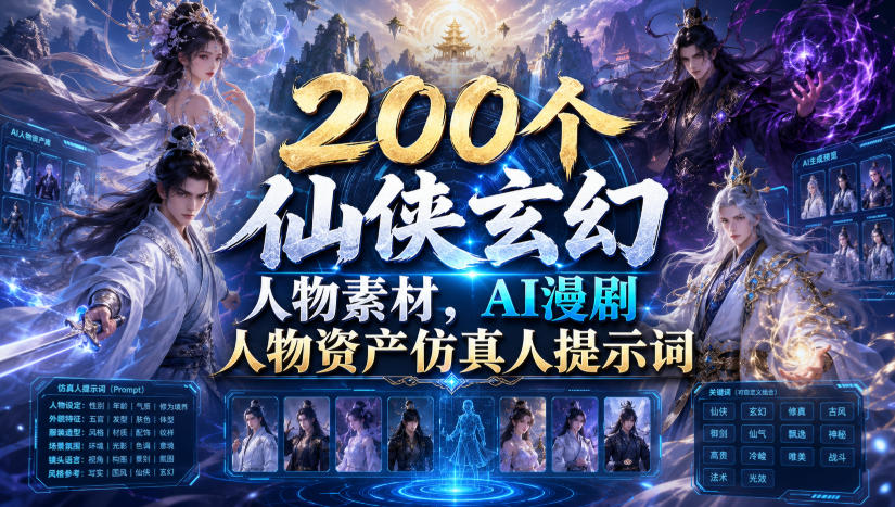 200个仙侠玄幻人物素材,AI漫剧人物资产仿真人提示词插图 200个仙侠玄幻人物素材,AI漫剧人物资产仿真人提示词插图