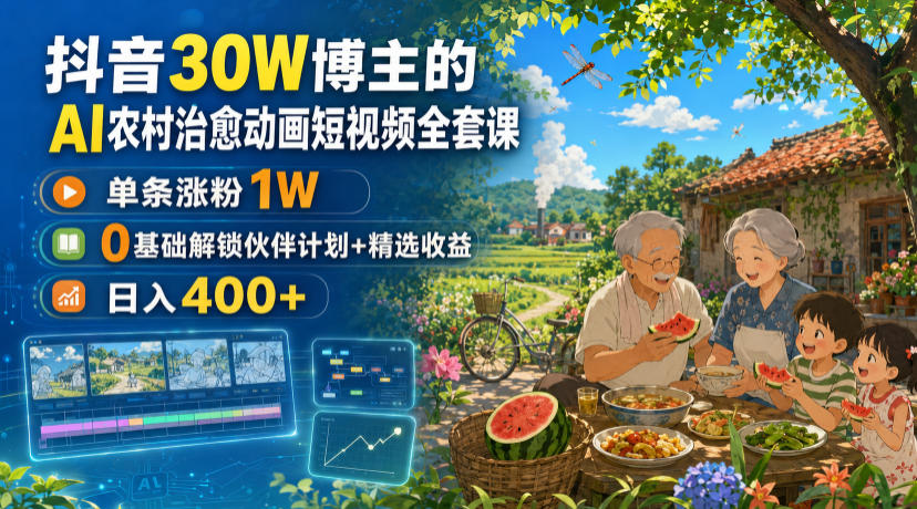 抖音30W博主的AI农村治愈动画短视频全套课|单条涨粉1W,0基础解锁伙伴计划+精选收益,日入400+插图 抖音30W博主的AI农村治愈动画短视频全套课|单条涨粉1W,0基础解锁伙伴计划+精选收益,日入400+插图