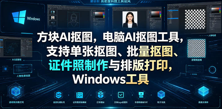 方块AI抠图,电脑AI抠图工具,支持单张抠图、批量抠图、证件照制作与排版打印,Windows工具插图 方块AI抠图,电脑AI抠图工具,支持单张抠图、批量抠图、证件照制作与排版打印,Windows工具插图