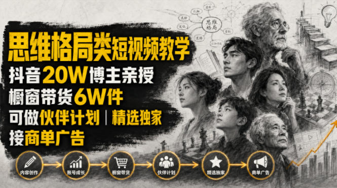 人性思维格局类短视频教学,抖音20W博主亲授,橱窗带货6W件,可做伙伴计划、精选独家、接商单广告插图 人性思维格局类短视频教学,抖音20W博主亲授,橱窗带货6W件,可做伙伴计划、精选独家、接商单广告插图