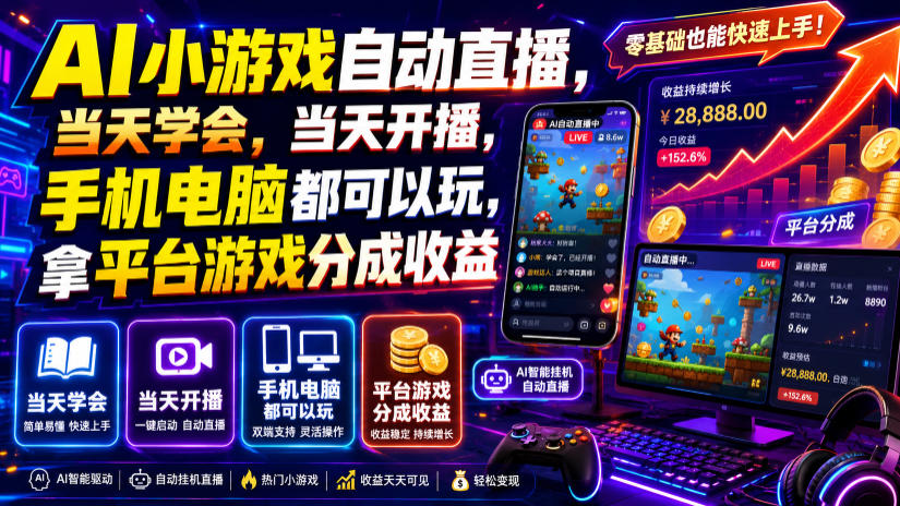AI小游戏自动直播,当天学会,当天开播,手机电脑都可以玩,拿平台游戏分成收益插图 AI小游戏自动直播,当天学会,当天开播,手机电脑都可以玩,拿平台游戏分成收益插图