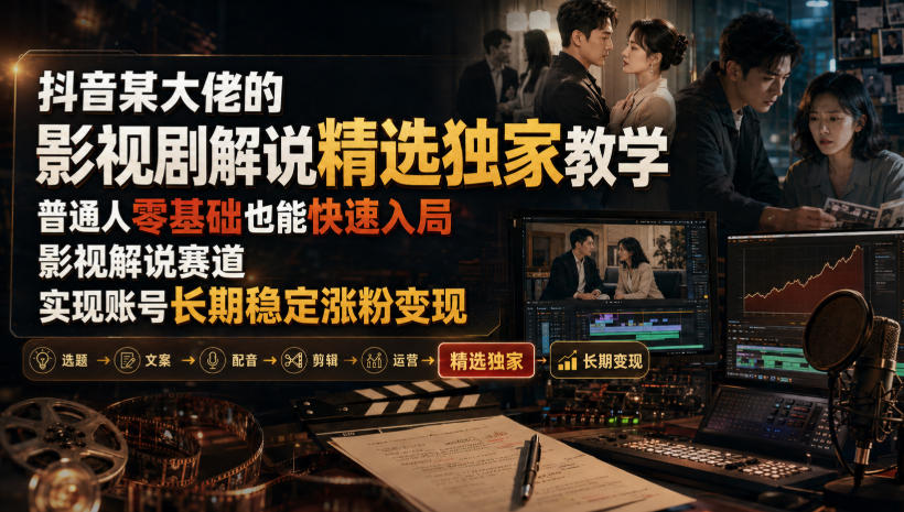 抖音某大佬的影视剧解说精选独家教学，普通人零基础也能快速入局影视解说赛道，实现账号长期稳定变现插图