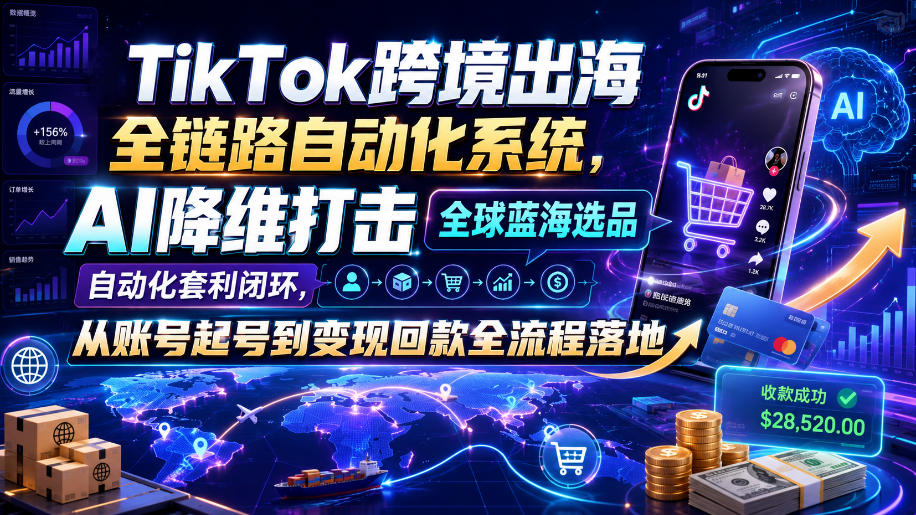TikTok跨境出海全链路自动化系统,AI降维打击全球蓝海选品自动化套利闭环,从账号起号到变现回款全流程落地(2026年7月)插图 TikTok跨境出海全链路自动化系统,AI降维打击全球蓝海选品自动化套利闭环,从账号起号到变现回款全流程落地(2026年7月)插图