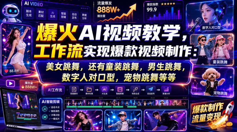 爆火AI视频教学,工作流实现爆款视频制作:美女跳舞,还有童装跳舞,男生跳舞,数字人对口型,宠物跳舞等等插图 爆火AI视频教学,工作流实现爆款视频制作:美女跳舞,还有童装跳舞,男生跳舞,数字人对口型,宠物跳舞等等插图