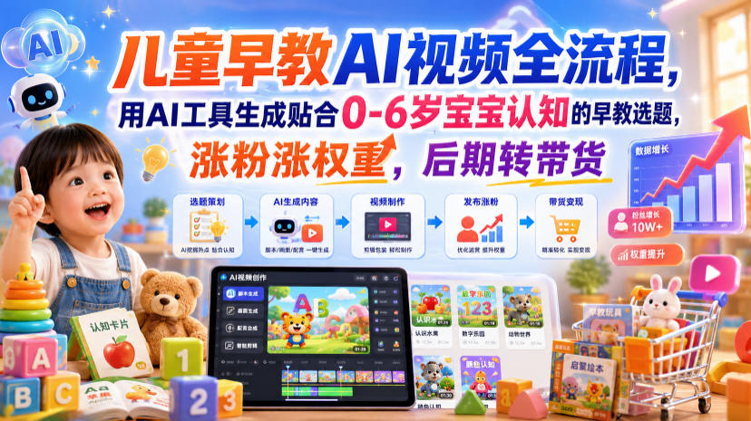 儿童早教AI视频全流程,用AI工具生成贴合0-6岁宝宝认知的早教选题,涨粉涨权重,后期转带货插图 儿童早教AI视频全流程,用AI工具生成贴合0-6岁宝宝认知的早教选题,涨粉涨权重,后期转带货插图
