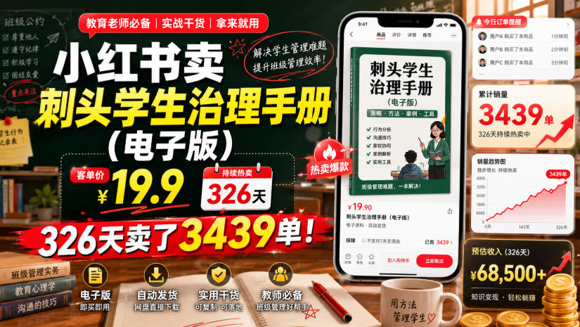 小红书卖刺头学生治理手册(电子版),客单价19.9,326天卖了3439单!插图 小红书卖刺头学生治理手册(电子版),客单价19.9,326天卖了3439单!插图