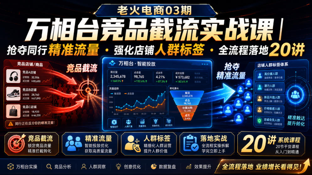 老火电商03期・万相台竞品截流实战课|抢夺同行精准流量・强化店铺人群标签・全流程落地20讲插图 老火电商03期・万相台竞品截流实战课|抢夺同行精准流量・强化店铺人群标签・全流程落地20讲插图