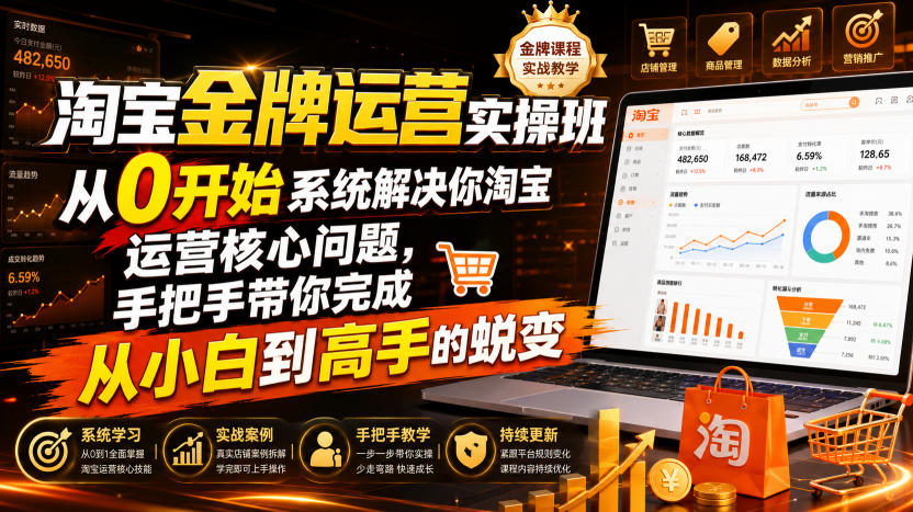 淘宝金牌运营实操班,从0开始系统解决你淘宝运营核心问题,手把手带你完成从小白到高手的蜕变(2026年7月)插图 淘宝金牌运营实操班,从0开始系统解决你淘宝运营核心问题,手把手带你完成从小白到高手的蜕变(2026年7月)插图