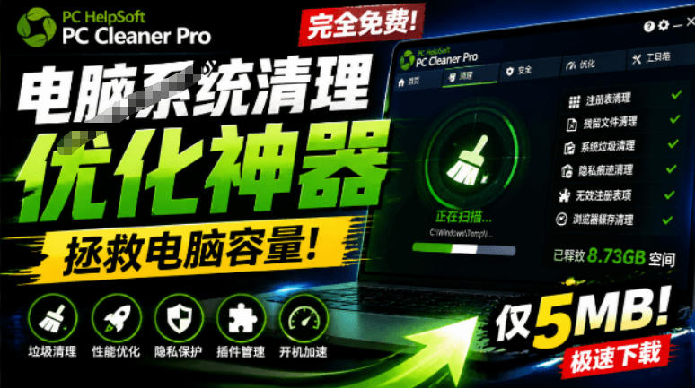 轻松吊打Win系统自带工具！电脑清理神器，拯救电脑容量，仅5MB，完全免费使用PC Cleaner Pro插图