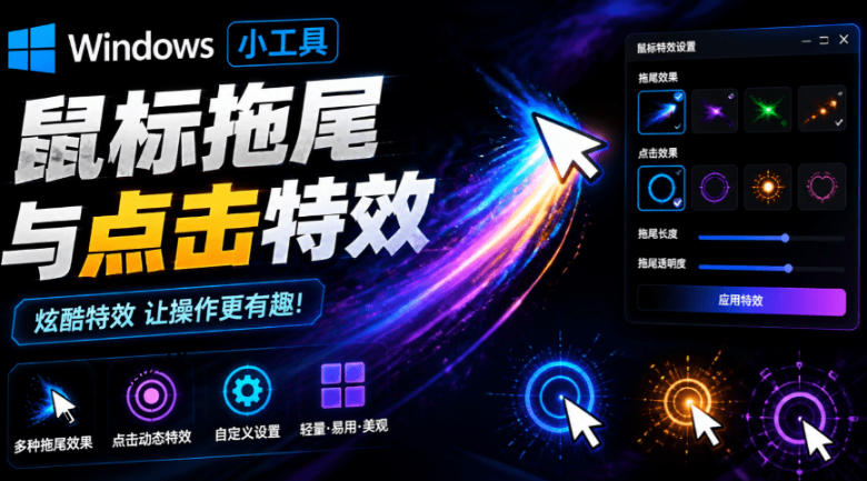 Windows特效小工具!一键给你的鼠标添加拖尾与点击动态特效,吾爱出品,免费使用Mouse Trail插图 Windows特效小工具!一键给你的鼠标添加拖尾与点击动态特效,吾爱出品,免费使用Mouse Trail插图