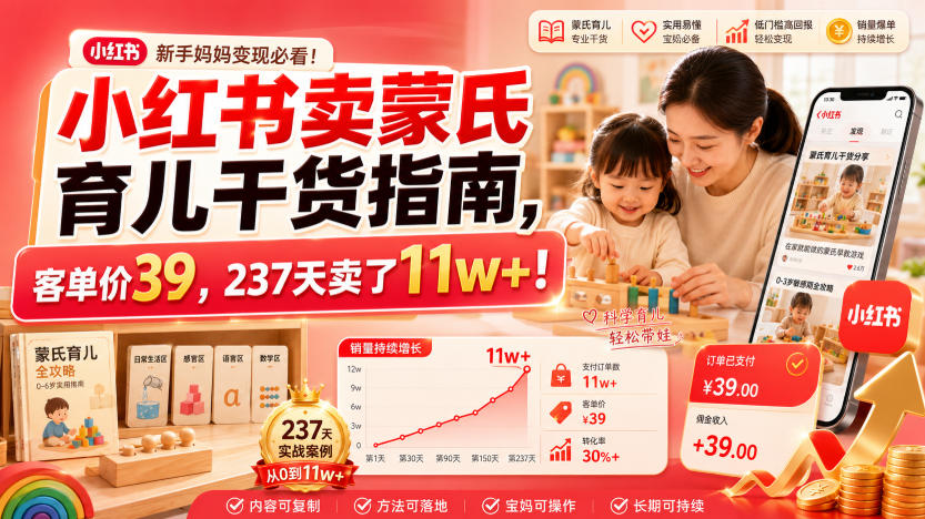 小红书卖蒙氏育儿干货指南,客单价39,237天卖了11w+!插图 小红书卖蒙氏育儿干货指南,客单价39,237天卖了11w+!插图