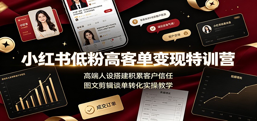 小红书低粉高客单变现特训营:高端人设搭建积累客户信任,图文剪辑谈单转化实操教学