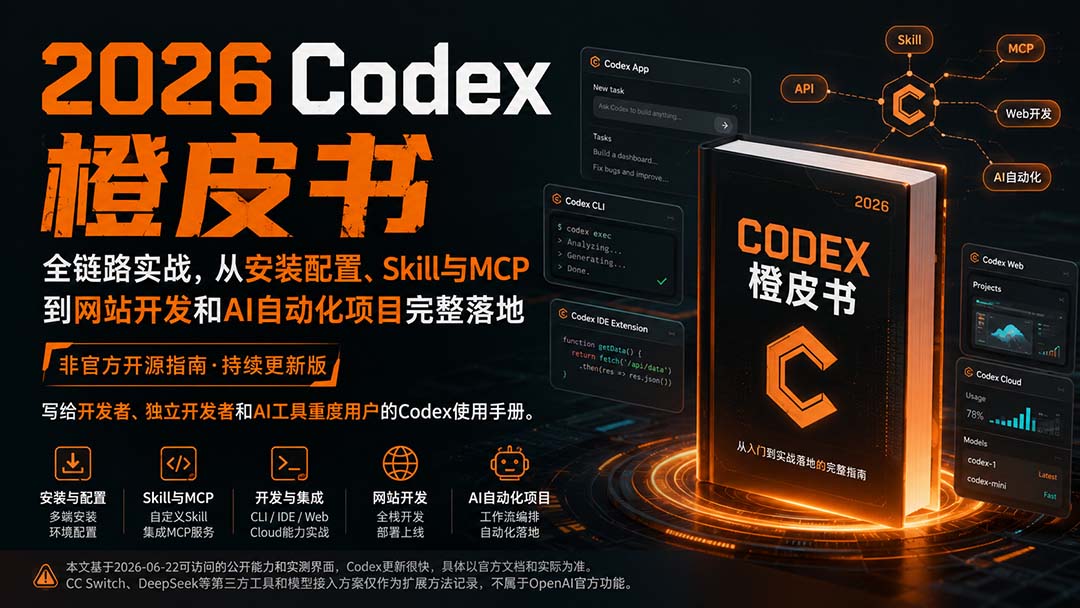 (20105期)2026Codex橙皮书:全链路实战,从安装配置、Skill与MCP到网站开发和AI自动化项目完整落地插图1 (20105期)2026Codex橙皮书:全链路实战,从安装配置、Skill与MCP到网站开发和AI自动化项目完整落地插图1