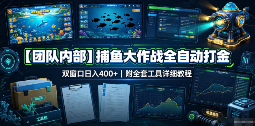 【团队内部】捕鱼大作战全自动打金,双窗口日入400+,附全套工具详细教程【揭秘】