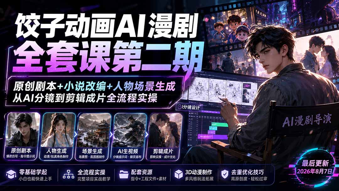（19910期）饺子动画AI漫剧全套课第二期：原创剧本+小说改编+人物场景生成，从AI分镜到剪辑成片全流程实操插图1