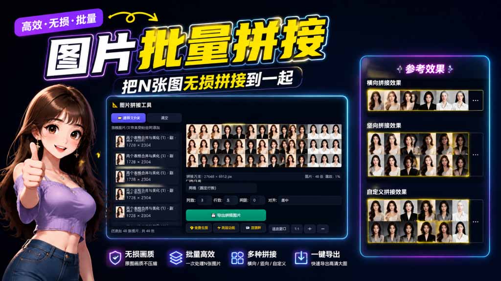 (20005期)图片批量拼接,把N张图无损拼接到一起,支持横向、竖向、自定义等功能