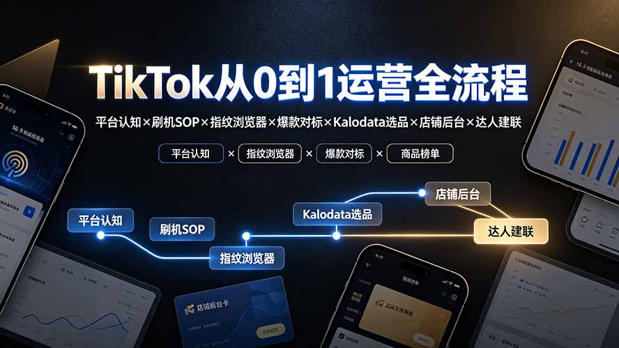 （19823期）TikTok从0到1运营全流程-更新：平台认知×刷机SOP×指纹浏览器×爆款对标×Kalodata选品×店铺后台×达人建联