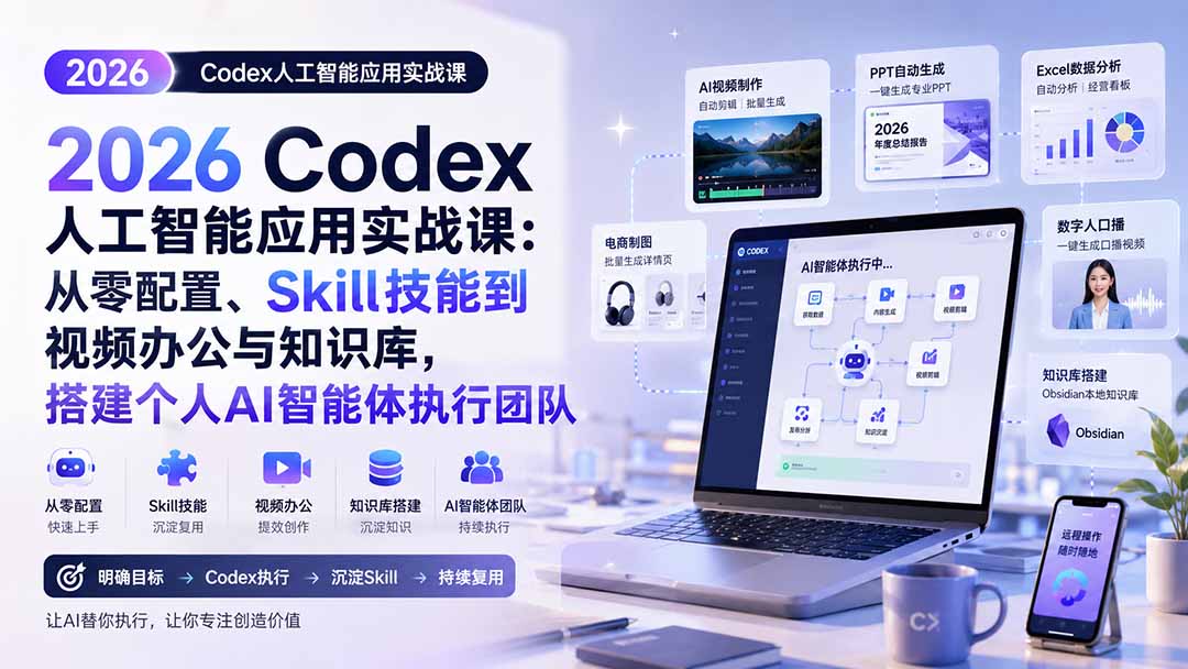 （20067期）2026 Codex人工智能应用实战课：从零配置、Skill技能到视频办公与知识库，搭建个人AI智能体执行团队插图1