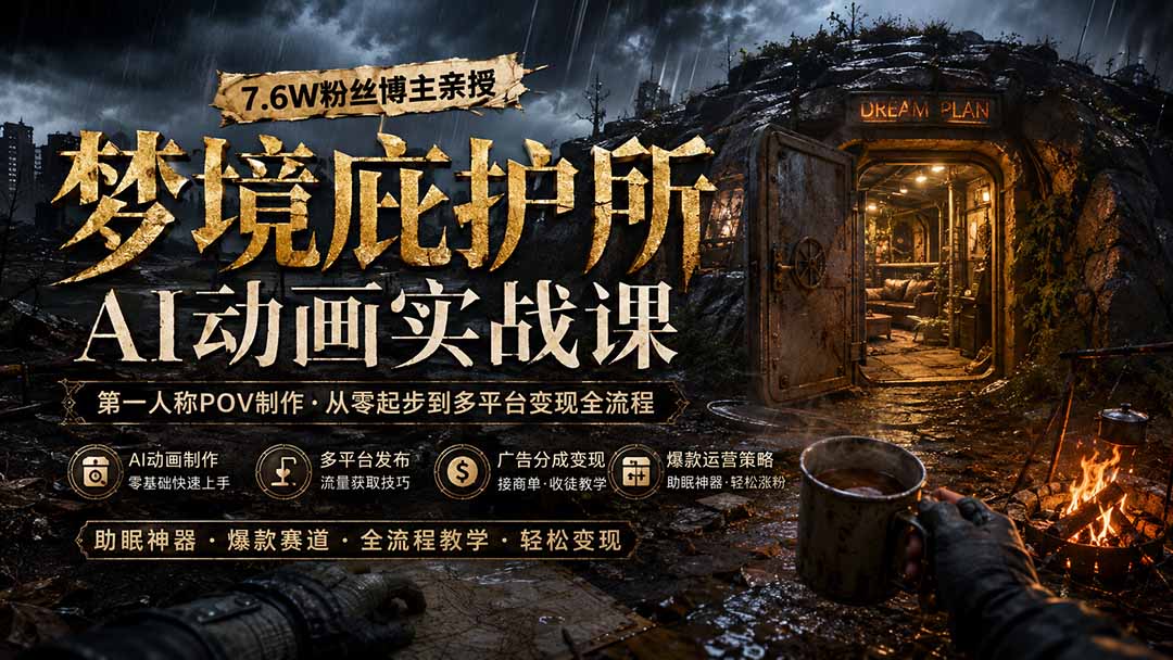 (19886期)梦境庇护所AI动画实战课:7.6W粉丝博主亲授第一人称POV制作,从零起步到多平台发布变现全流程