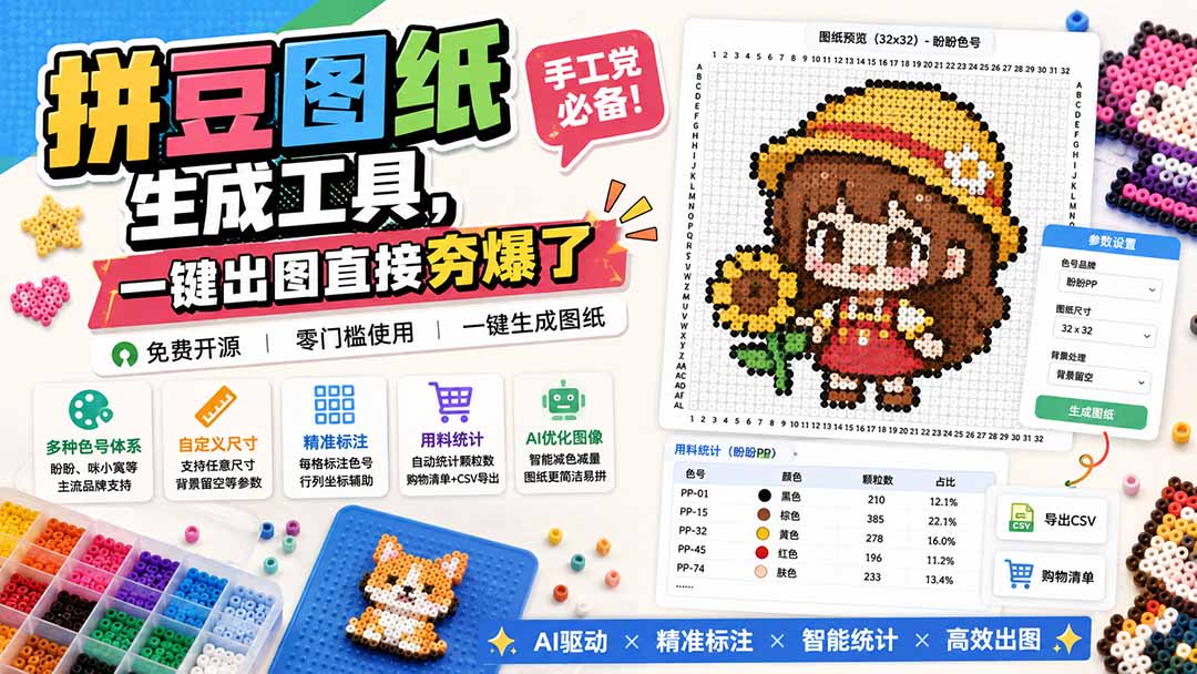 (20084期)拼豆图纸生成工具,手工党必备!一键出图直接夯爆了插图1 (20084期)拼豆图纸生成工具,手工党必备!一键出图直接夯爆了插图1
