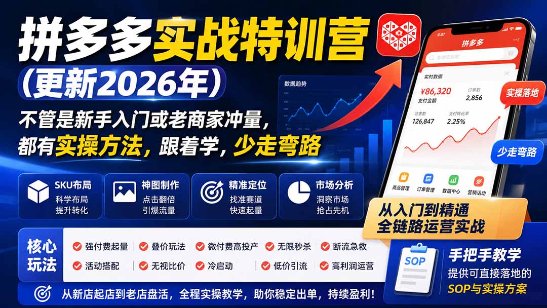 (19988期)拼多多实战特训营(更新26年0821):不管是新手入门或老商家冲量,都有实操方法,跟着学,少走弯路插图1 (19988期)拼多多实战特训营(更新26年0821):不管是新手入门或老商家冲量,都有实操方法,跟着学,少走弯路插图1