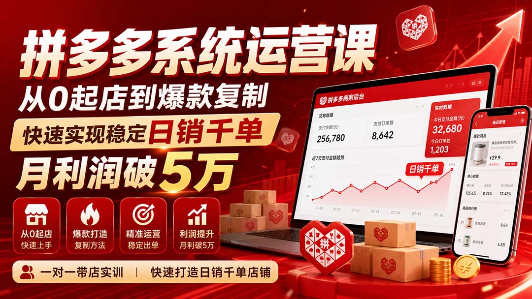 (20124期)拼多多系统运营课(更新8月),从0起店到爆款复制,快速实现稳定日销千单,月利润破5万插图1 (20124期)拼多多系统运营课(更新8月),从0起店到爆款复制,快速实现稳定日销千单,月利润破5万插图1