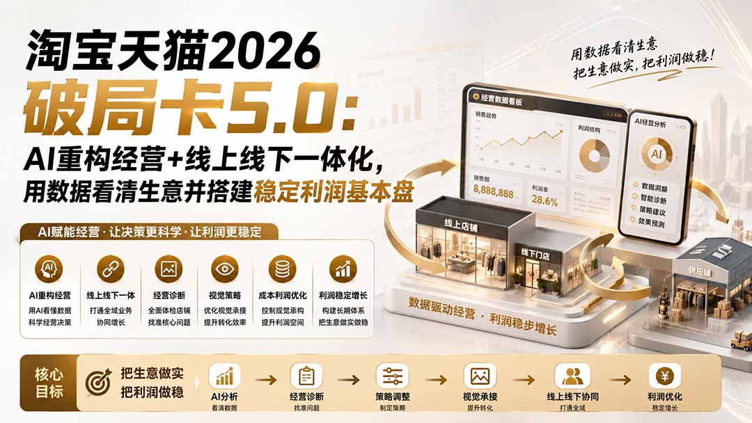 (19748期)淘宝天猫2026破局卡5.0:AI重构经营+线上线下一体化,用数据看清生意并搭建稳定利润基本盘插图1 (19748期)淘宝天猫2026破局卡5.0:AI重构经营+线上线下一体化,用数据看清生意并搭建稳定利润基本盘插图1