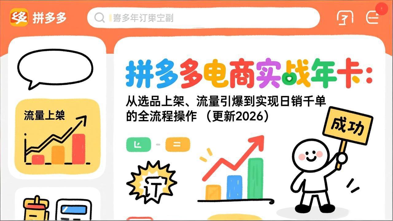 (19839期)拼多多电商实战年卡:从选品上架、流量引爆到实现日销千单的全流程操作(更新2026年8月)