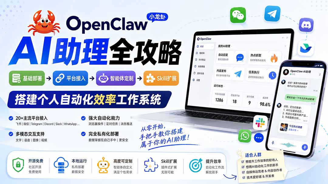 （19889期）OpenClaw AI助理全攻略：基础部署→平台接入→智能体定制→Skill扩展，搭建个人自动化效率工作系统插图1