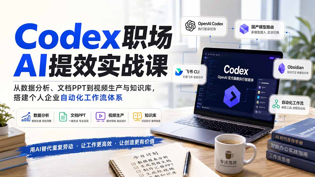 （20057期）Codex职场AI提效实战课：从数据分析、文档PPT到视频生产与知识库，搭建个人企业自动化工作流体系插图1
