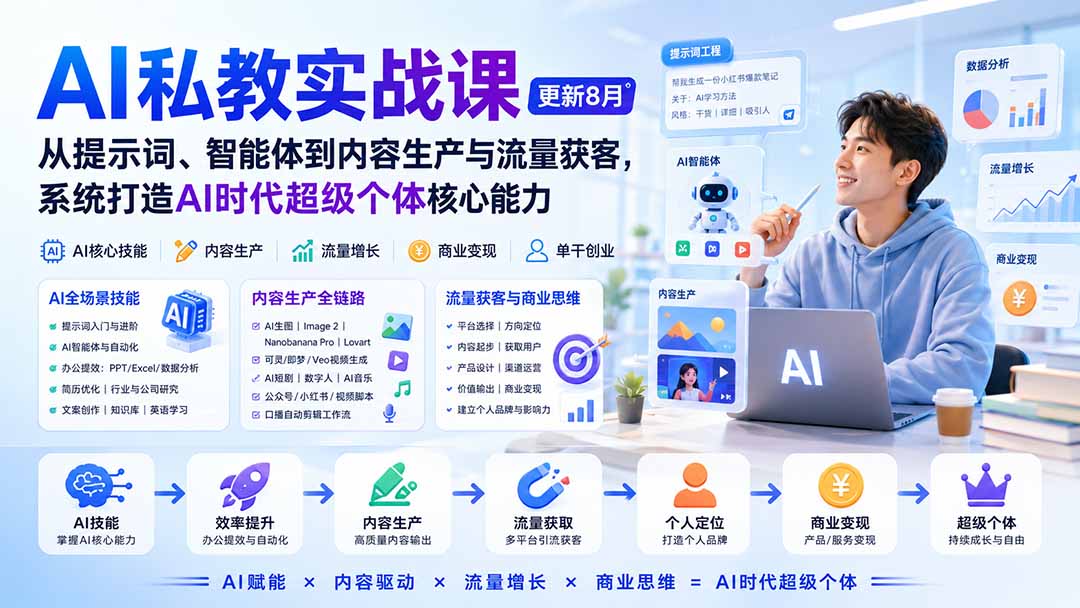 （20149期）AI私教实战课-更新8月：从提示词、智能体到内容生产与流量获客，系统打造AI时代超级个体核心能力