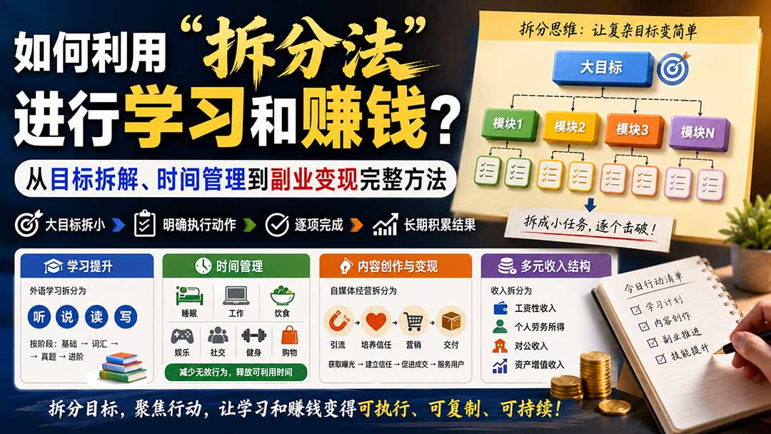 （20022期）付费文章：如何利用“拆分法”进行学习和賺钱？从目标拆解、时间管理到副业变现完整方法插图1